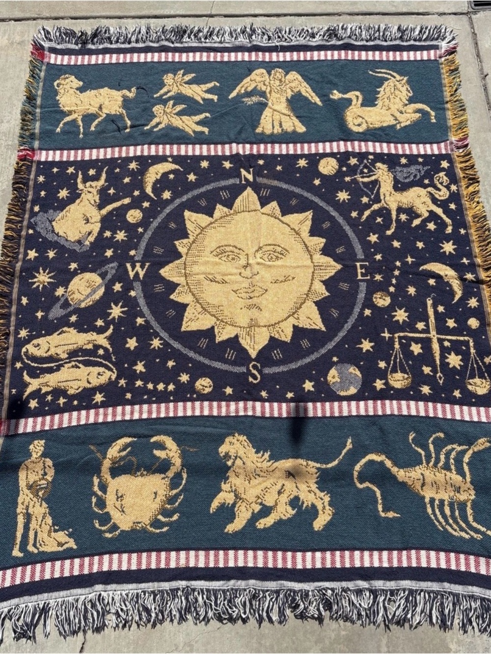 Vintage 90s Crown Craft Celestial Zodiac Tapesrtry Throw Blanket 46”x60”